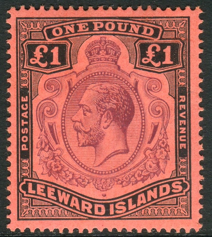 LEEWARD ISLANDS-1928 £1 Purple & Black/Red