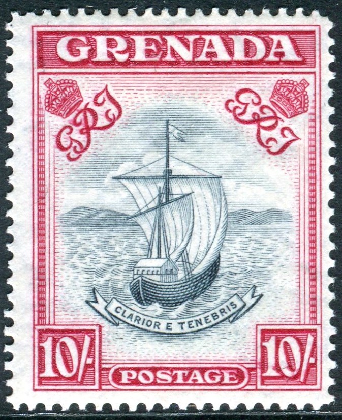 GRENADA-1944 10/- Slate-Blue & Carmine Perf 14 Sg 163d