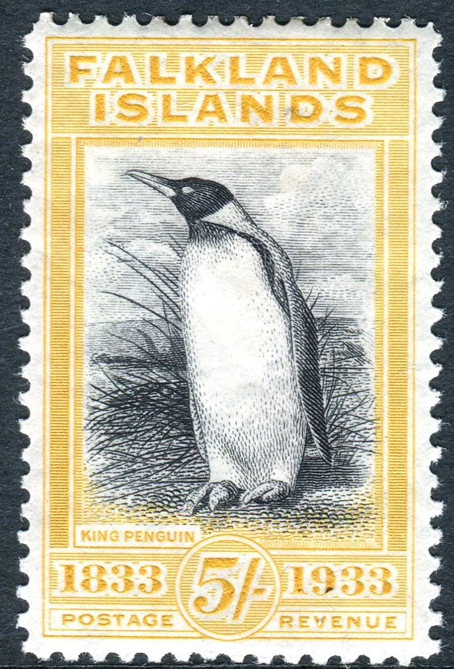 FALKLAND ISLANDS-1933 Centenary 5/- Black & Yellow Sg 136
