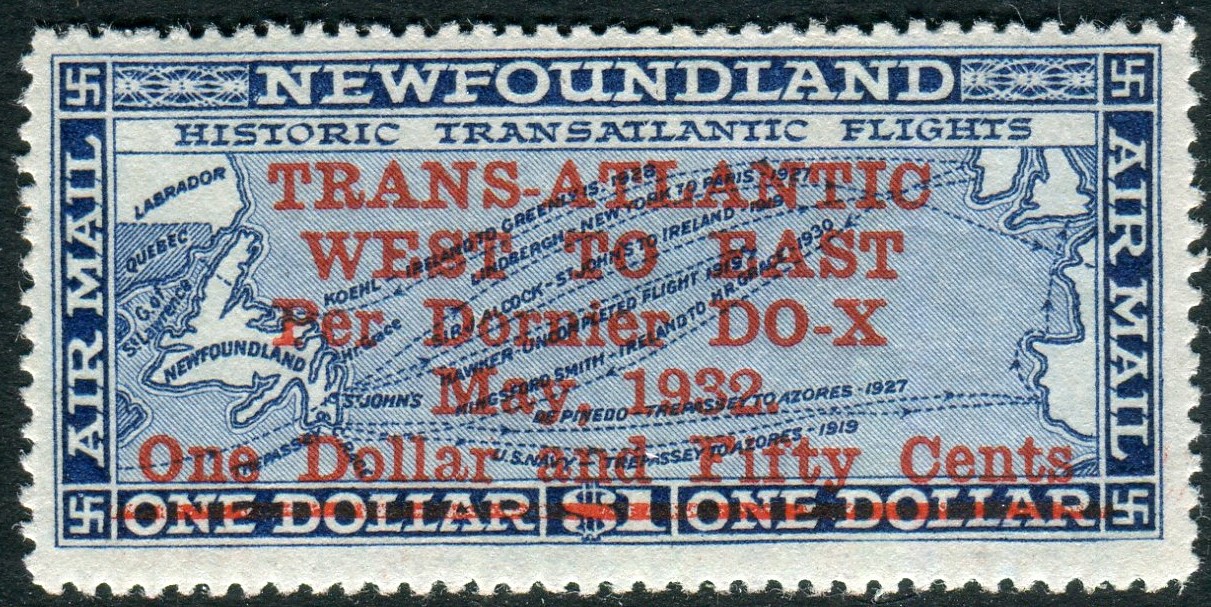 NEWFOUNDLAND-1932 $1.50 on $1 Deep Blue Air Stamp Sg 221
