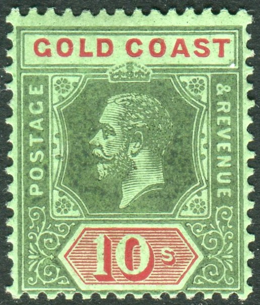 GOLD COAST-1921 10/- Green & Red Green (Emerald back)