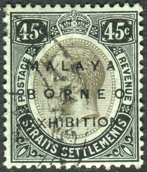 STRAITS SETTLEMENTS-1922 Malaya Borneo Ex. 45c Black/Blue-Green (Olive back)