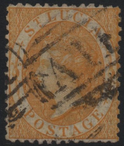 ST LUCIA-1864-76 4d Yellow Sg 12 GOOD USED V40015 | Imperium Stamps Ltd