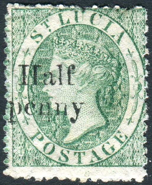 ST LUCIA-1863 ½d on 6d Emerald-Green | Imperium Stamps Ltd