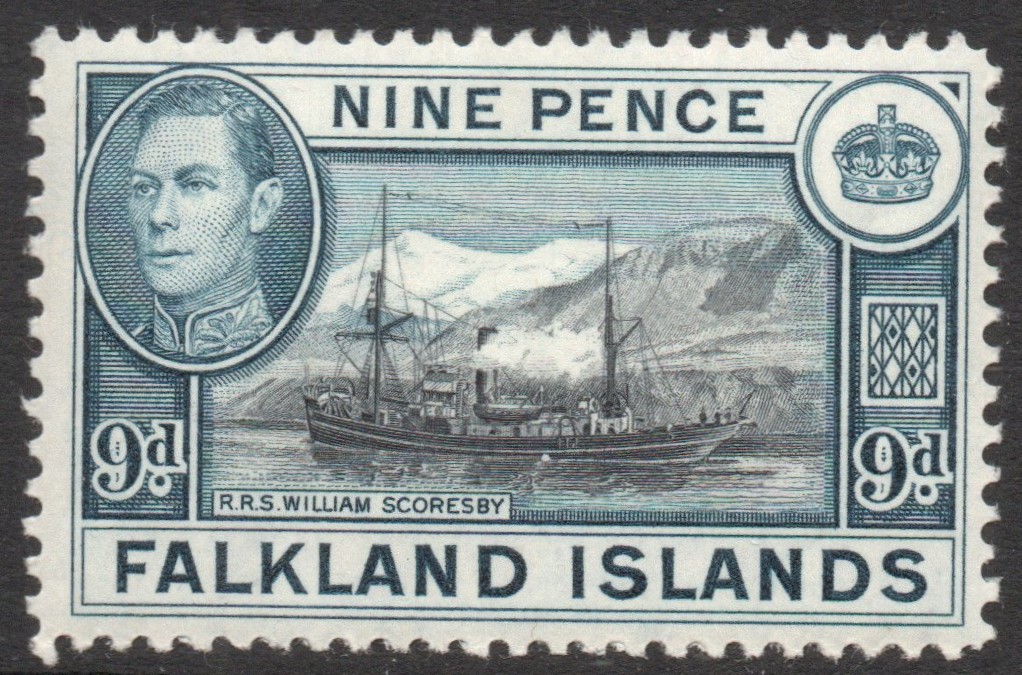 FALKLAND ISLANDS-1938-50 9d Black & Grey-Blue Sg 157 LIGHTLY MOUNTED MINT V47107
