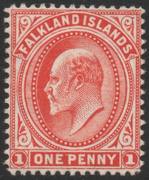 FALKLAND ISLANDS-1904-12 1d Vermilion Sg 44 LIGHTLY MOUNTED MINT V47542