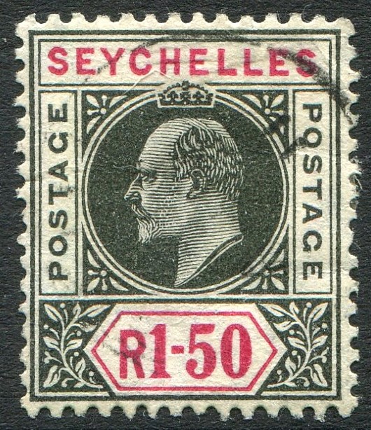 SEYCHELLES-1906 1r50 Black & Carmine
