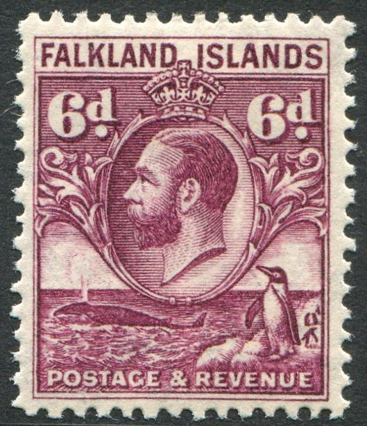 FALKLAND ISLANDS-1929-37 Whale & Penguins 6d Purple Sg 121 MOUNTED MINT V49388