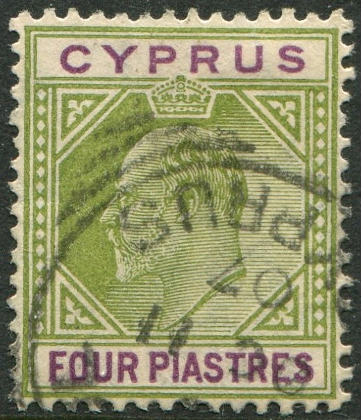 CYPRUS-1905 4pi Olive-Green & Purple Sg 66 FINE USED V49596