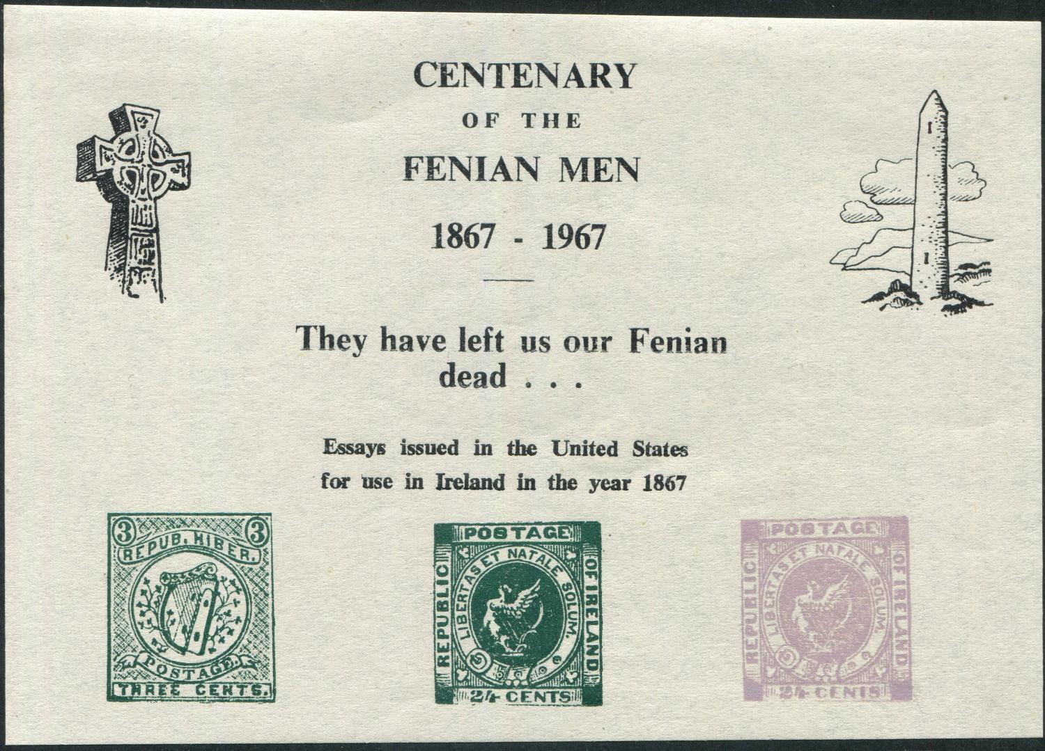 IRELAND-1867-1967 Centenary of the Fenian Men Cinderella Minisheet UNMOUNTED MINT