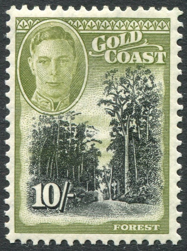 GOLD COAST -1948 10/- Black and Sage-Green Sg 146 LIGHTLY MOUNTED MINT ...