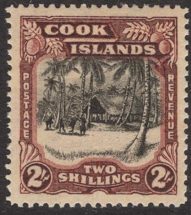 COOK ISLANDS-1938 2/- Black & Red-Brown Sg 128 MOUNTED MINT