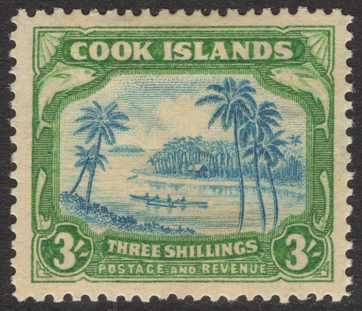 COOK ISLANDS-1938 3/- Greenish Blue & Green Sg 129 MOUNTED MINT