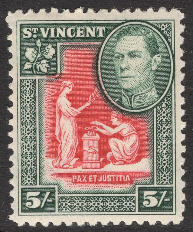 ST VINCENT-1938-47 5/- Scarlet & Deep Green Sg 158 MOUNTED MINT