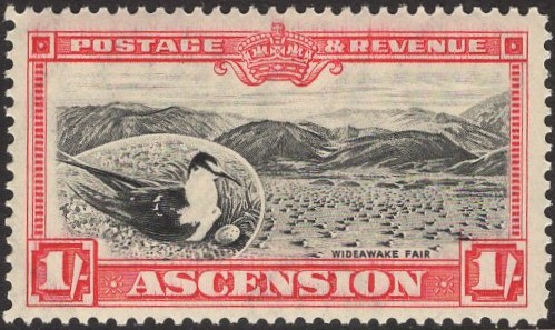 ASCENSION-1934 1/- Black & Carmine Sg 28 LIGHTLY MOUNTED MINT