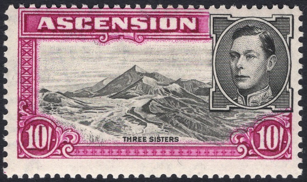 ASCENSION-1938-53 10/- Black & Bright Purple Perf 13½