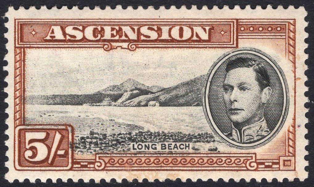 ASCENSION-1938-53 5/- Black & Yellow-Brown Perf 13½