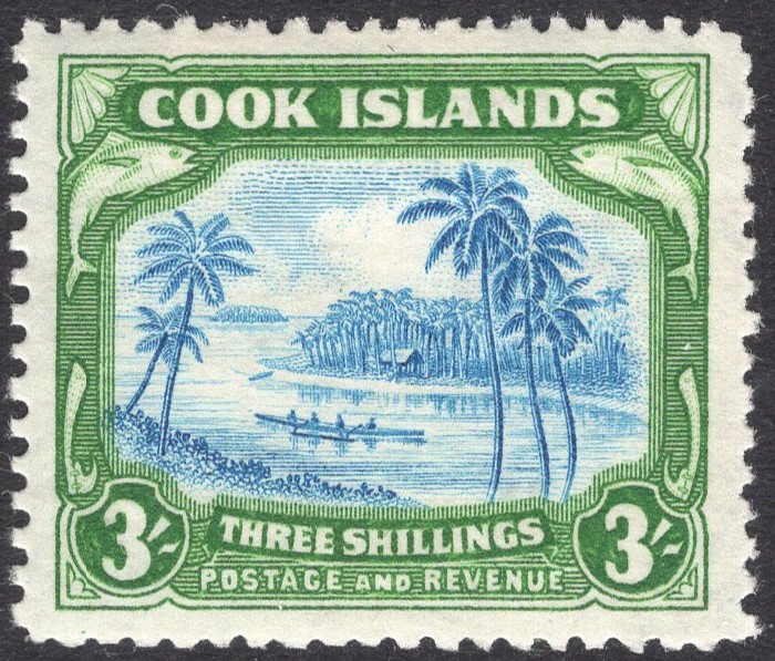 COOK ISLANDS-1945 3/- Greenish Blue & Green Sg 145 MOUNTED MINT