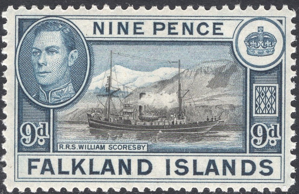 FALKLAND ISLANDS-1938-50 9d Black & Grey-Blue Sg 157 MOUNTED MINT