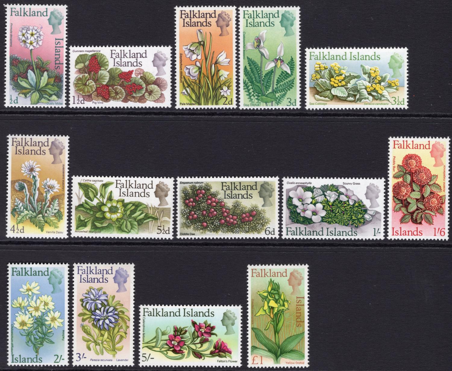 FALKLAND ISLANDS-1968 Flowers Set To £1 Sg 232-245 UNMOUNTED MINT