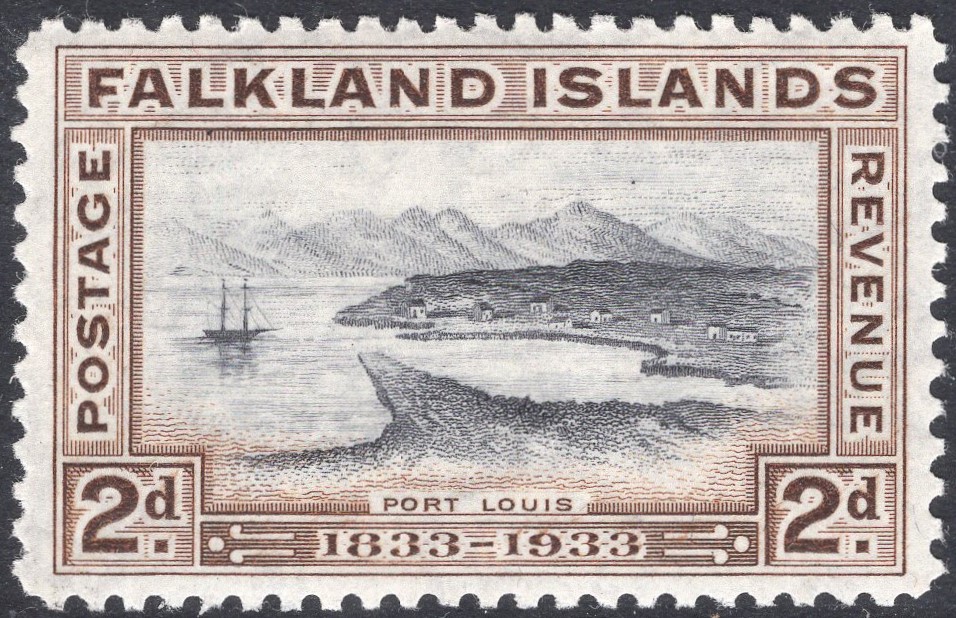 FALKLAND ISLANDS-1933 Centenary 2d Black & Brown Sg 130 LIGHTLY MOUNTED MINT
