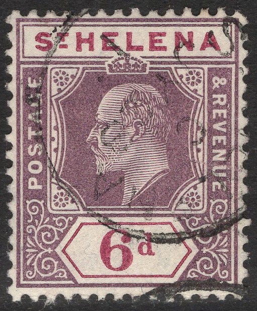 ST HELENA-1908-11 6d Dull & Deep Purple Sg 67 GOOD USED