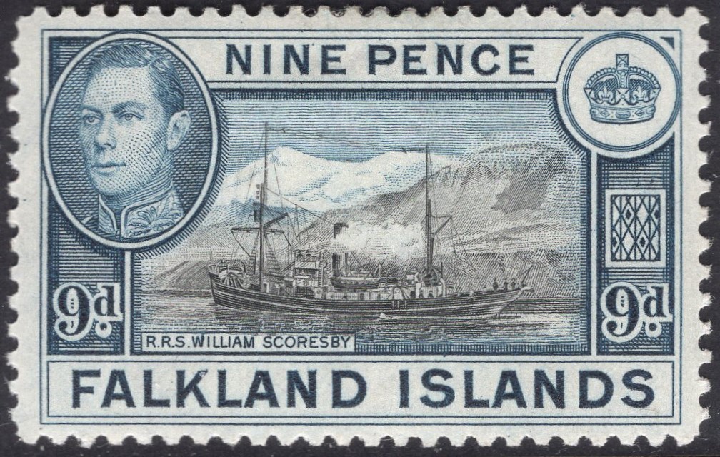 FALKLAND ISLANDS-1938-50 9d Black & Grey-Blue Sg 157 MOUNTED MINT