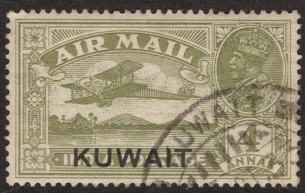KUWAIT-1933-34 4a Olive-Green Air Stamp Sg 33 FINE USED