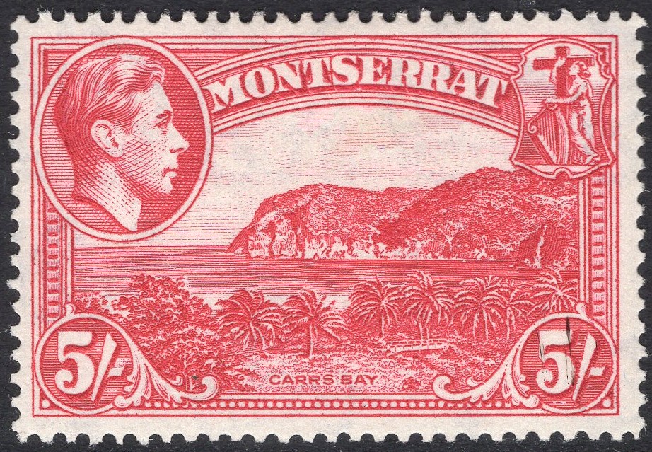 MONTSERRAT-1942 5/- Rose-Carmine Perf 14 Sg 110a MOUNTED MINT