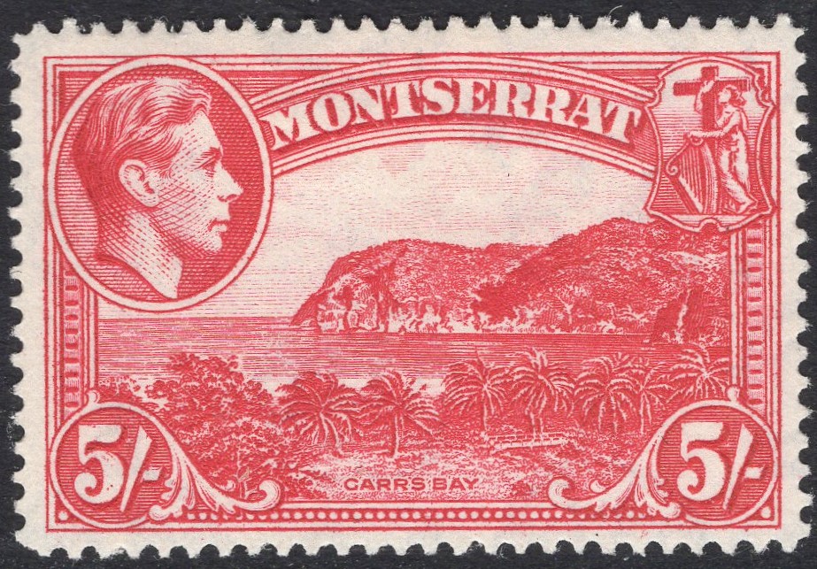 MONTSERRAT-1942 5/- Rose-Carmine Perf 14 Sg 110a MOUNTED MINT