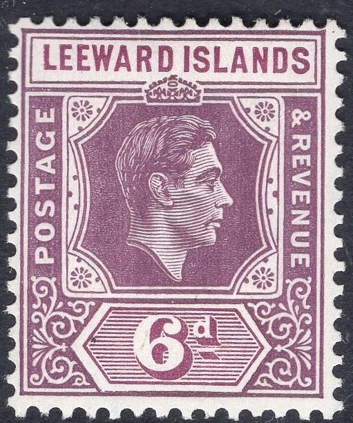 LEEWARDS ISLANDS-1942 6d Deep Dull Purple & Bright Purple Ordinary Paper Sg 109a LIGHTLY MOUNTED MINT