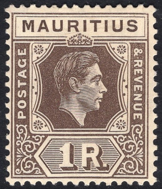 MAURITIUS-1938 1r Grey-Brown Sg 260 LIGHTLY MOUNTED MINT toned gum