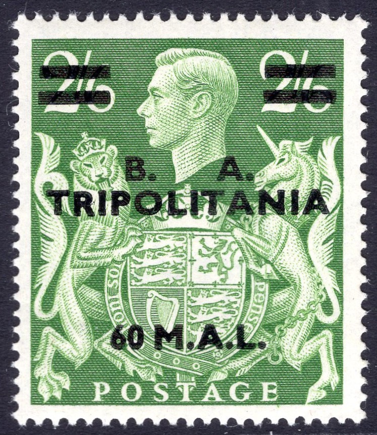 BRITISH OCCUPATION OF ITALIAN COLONIES (TRIPOLITANIA)-1950 60l on 2/6 Yellow-Green Sg T24 LIGHTLY MOUNTED MINT