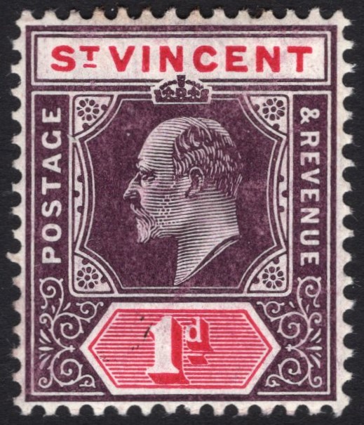 ST VINCENT-1904-11 1d Dull Purple & Carmine Sg 86 LIGHTLY MOUNTED MINT slight perf toning on reverse
