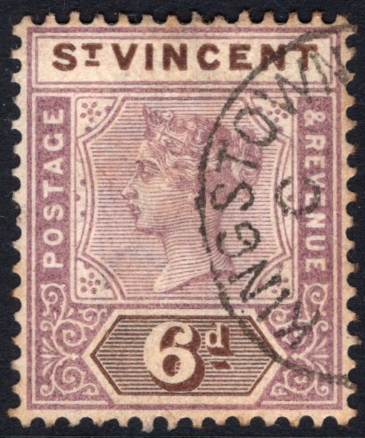 ST VINCENT-1899 6d Dull Mauve & Brown Sg 73 GOOD USED slightly toned