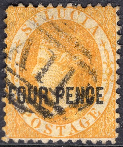 ST LUCIA-1882-84 4d Yellow Perf 12 Sg 30 FINE USED | Imperium Stamps Ltd