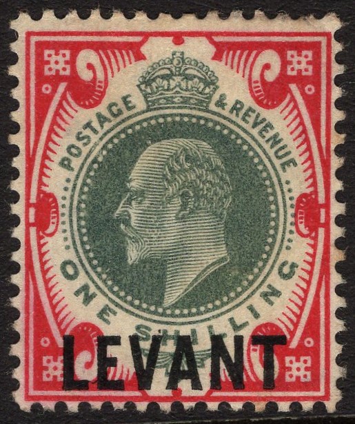 BRITISH LEVANT-1905-12 1/- Dull Green & Carmine Sg L10 MOUNTED MINT