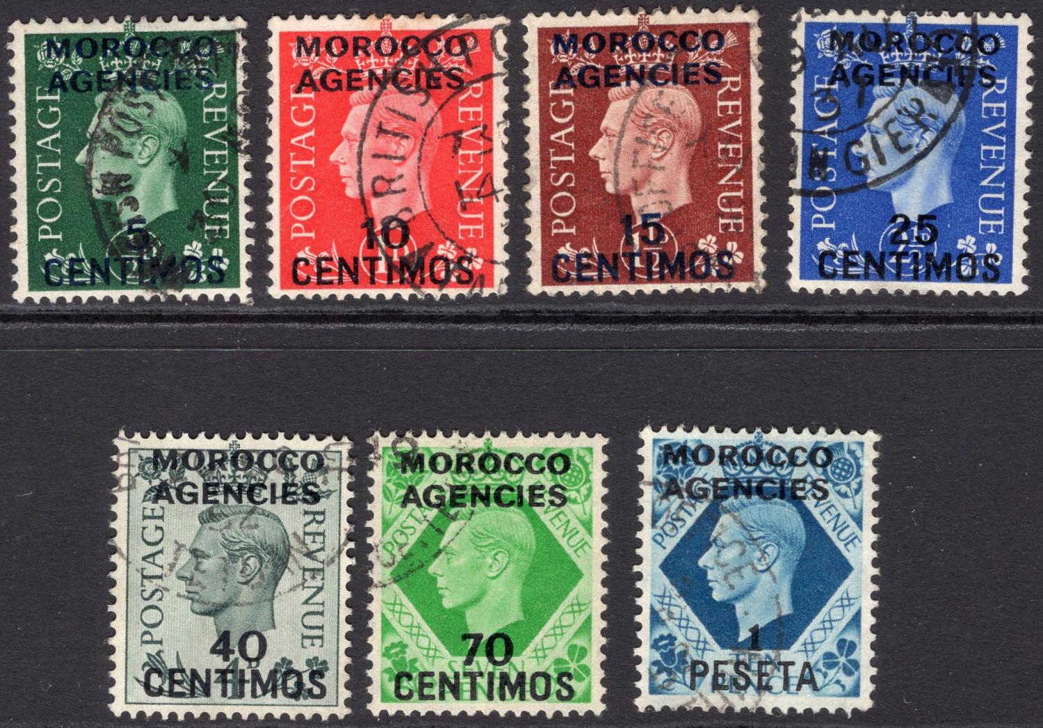 MOROCCO AGENCIES (SPANISH CURRENCY)-1937-52 Set to 1p on 10d Sg 165-171 FINE USED