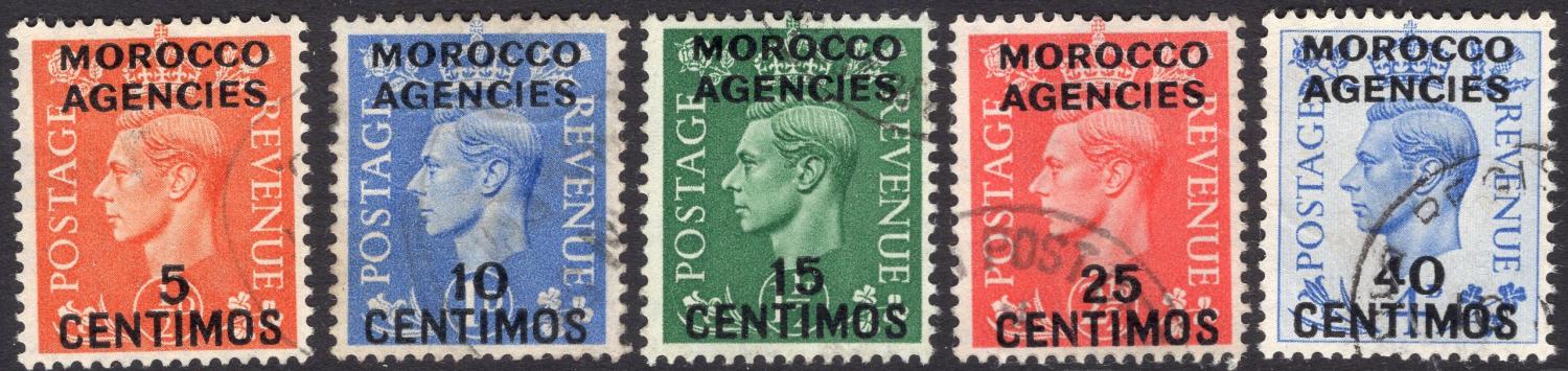 MOROCCO AGENCIES (SPANISH CURRENCY)-1951-52 Set to 40c on 4d Sg 182-186 FINE USED