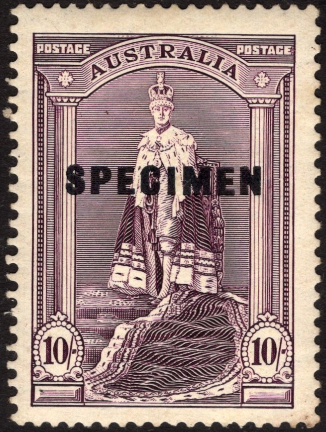 AUSTRALIA-1938 10/- Dull Purple with SPECIMEN OVPT Sg 177s MOUNTED MINT ...