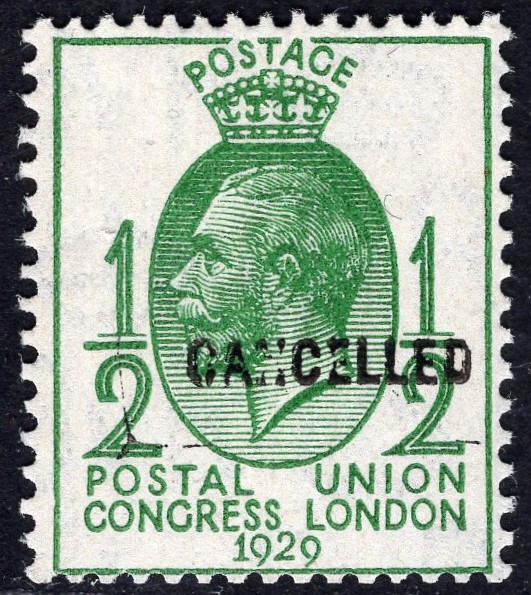 GB-Sg 434 Spec NCom5t. ½d Green OVPT CANCELLED type 33