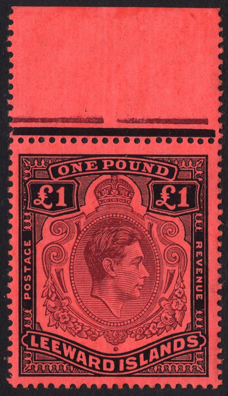 LEEWARD ISLANDS-1945 £1 Brown-Purple & Black/Salmon Sg 114b UNMOUNTED MINT