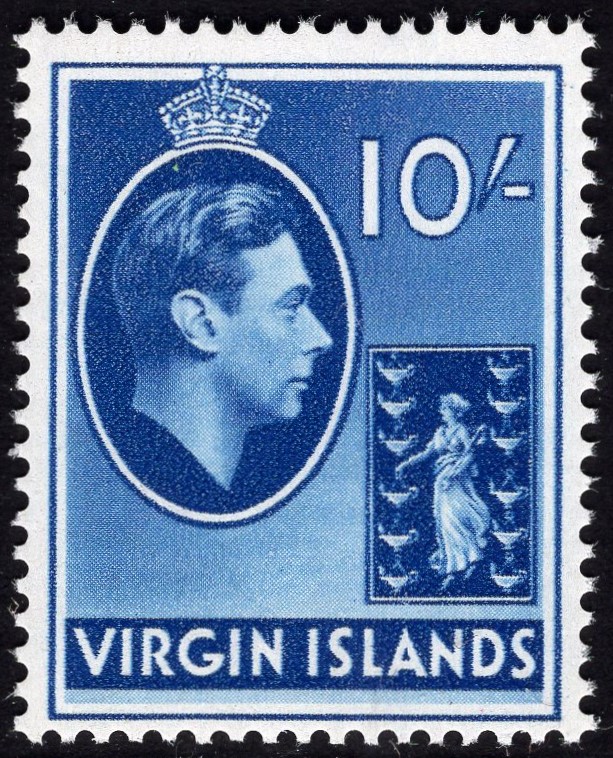 BRITISH VIRGIN ISLANDS-1947 10/- Blue Sg 120 UNMOUNTED MINT