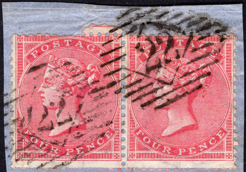 GB-Sg 66 4d Rose Carmine (Large Garter) pair on piece