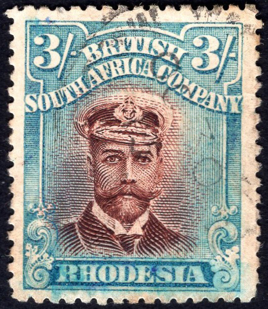 RHODESIA-1913-19 3/- Chocolate & Blue Perf 15 Sg 250 GOOD USED ...