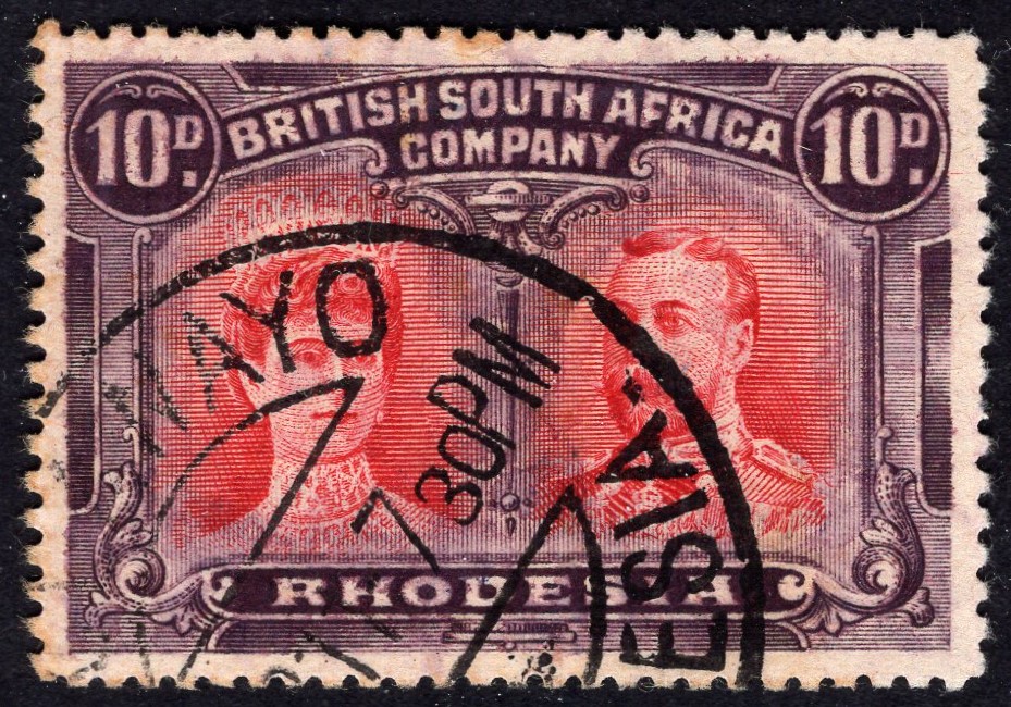 RHODESIA-1910-13 10d Carmine & Deep Purple Sg 150 GOOD USED a few toned ...