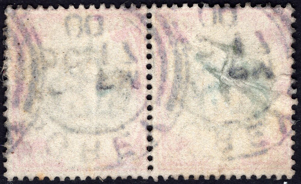 GB-Sg 214 1/- Green & Carmine Pair FINE USED one creased - Image 2
