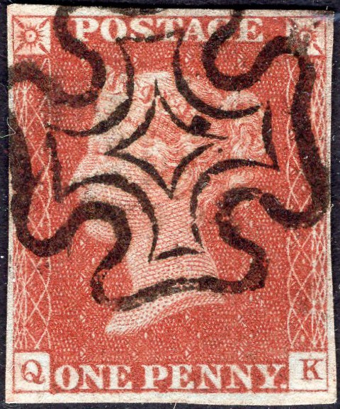 GB-Sg 8 Spec BS28 1d Red Plate 39 QK VERY FINE USED 4 margin example