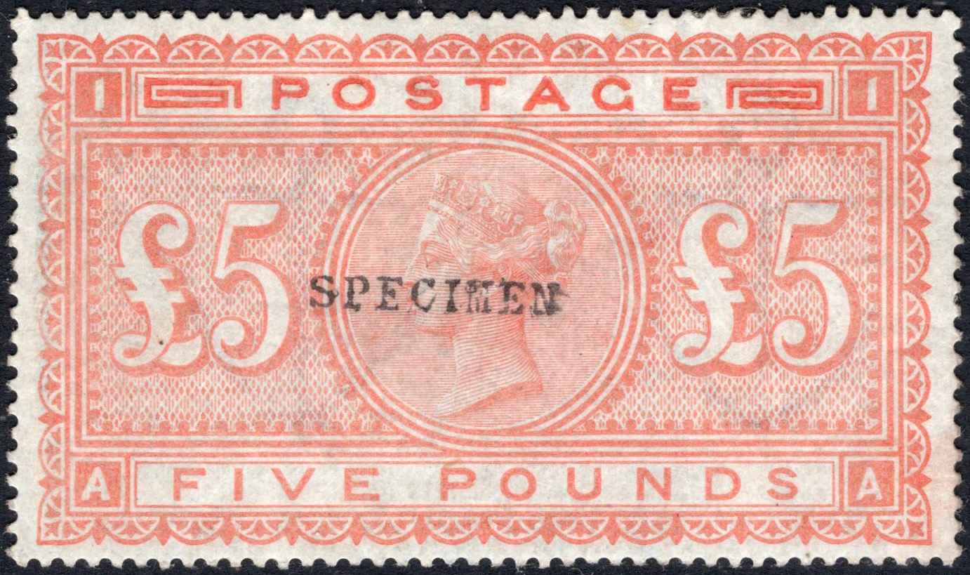 GB-Sg 133s £5 Orange Blued Paper OVPT SPECIMEN