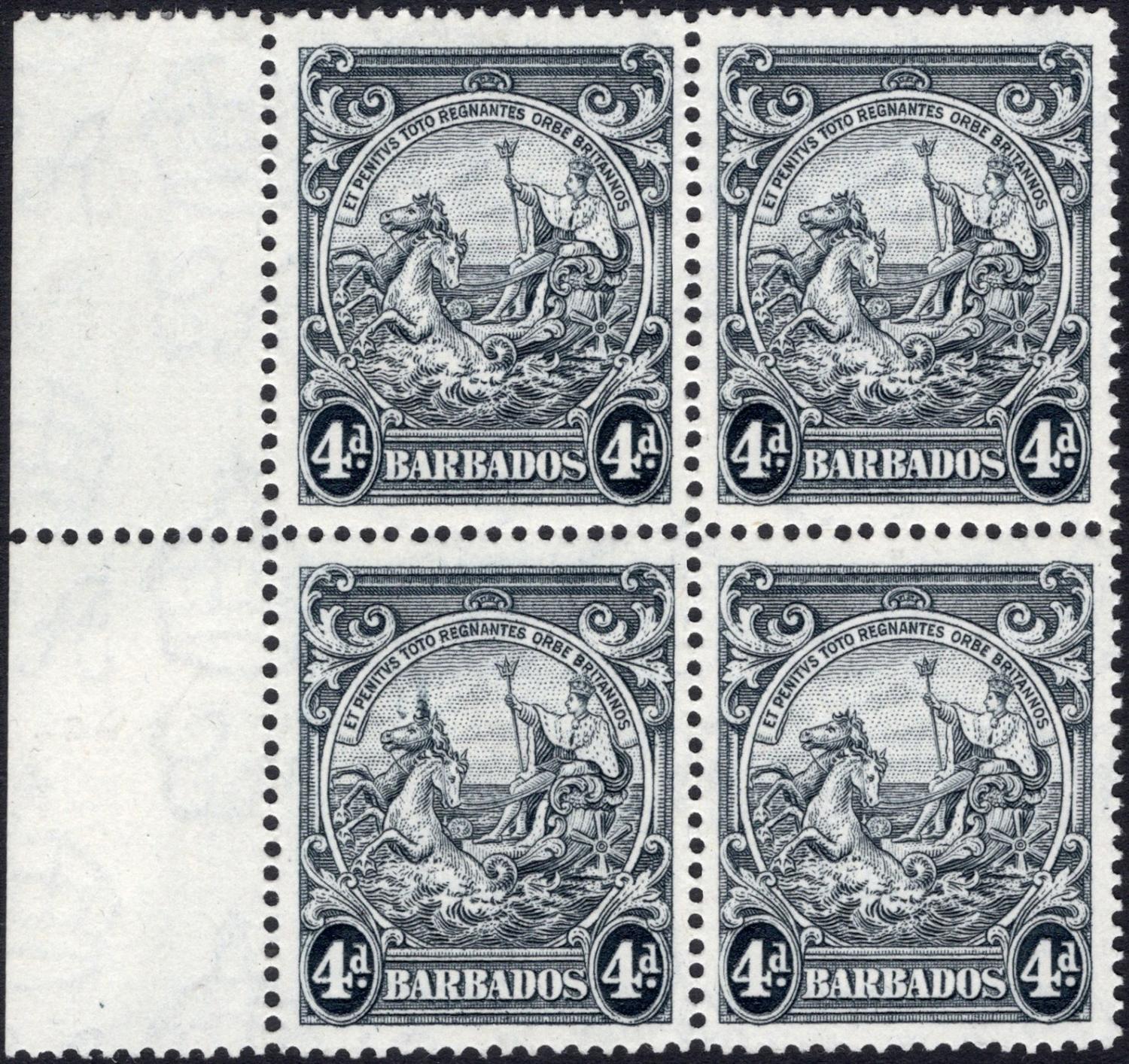 BARBADOS-1944 4d Black Perf 14